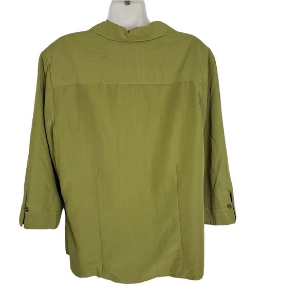 Apparenza Womens Top Large Green Button Front 3/4 Sleeve Pockets Shoulder Pads - Picture 2 of 9